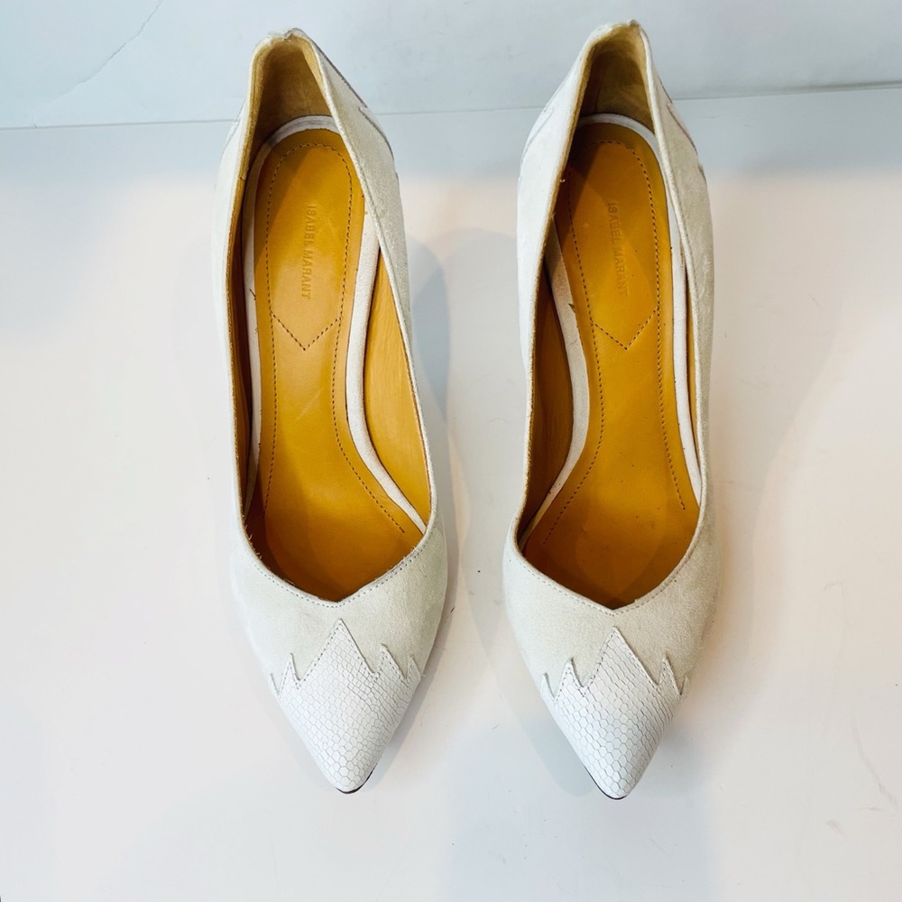 Isabel Marant White Suede and Leather Pointed Toe Heels - Picture 2 of 11